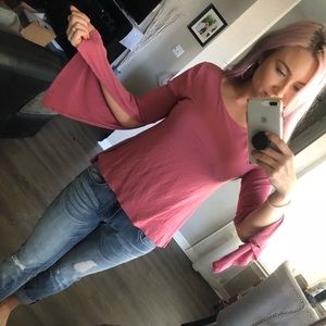 Pink sleeve slit top